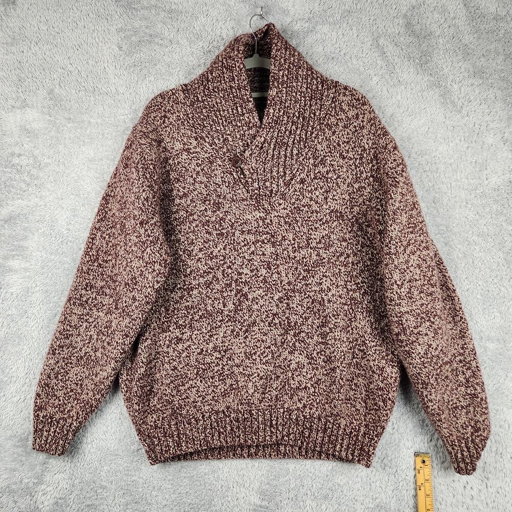LL Bean Sweater Mens XL Red Lambswool Blend Shawl Collar Knit Pullover Marled